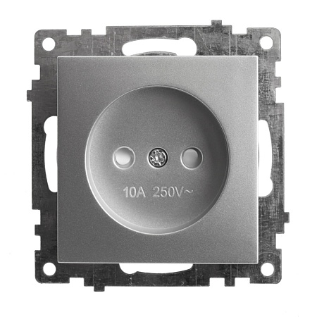 Розетка 1-местная б/з (механизм), STEKKER GLS10-7109-03, 250V, 10А с защитной шторкой, серия Катрин, серебро - фото