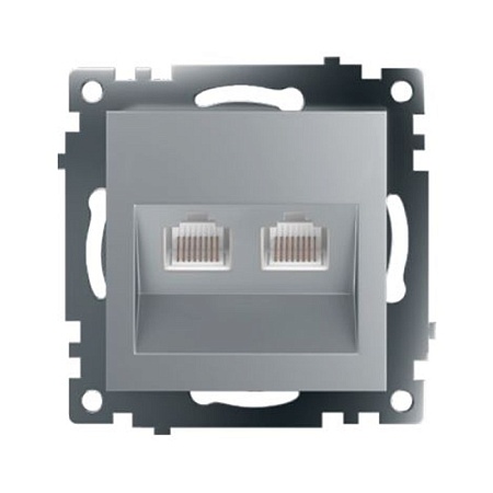 Розетка компьютерная 2-местная RJ-45 (механизм) STEKKER GLS00-7109-03 , серия Катрин, серебро - фото