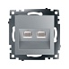 Розетка компьютерная 2-местная RJ-45 (механизм) STEKKER GLS00-7109-03 , серия Катрин, серебро - фото