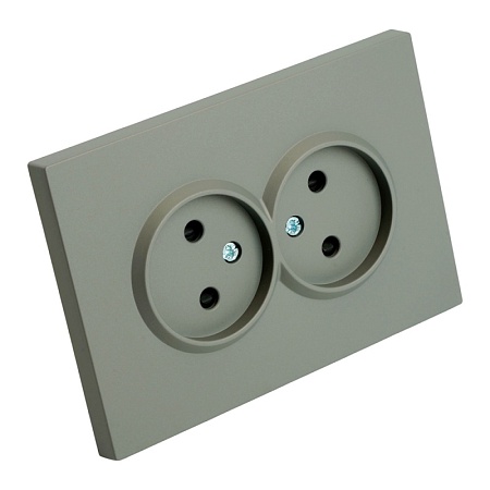 Розетка 2-местная с защитной шторкой, STEKKER, б/з, 250В, 16А, серия Эмили, RST16-5116-10 , платиново-серый, soft touch - фото