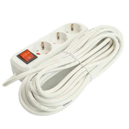 Удлинитель трехместный с/з  с выключ. STEKKER HM07-31-05 3x1мм2, 5м, серия Home (У16А-002), белый - фото