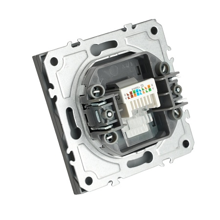 Розетка компьютерная 1-местная RJ-45 (механизм), STEKKER, серия Эмили, RST00-5117-10, платиново-серый, soft touch - фото