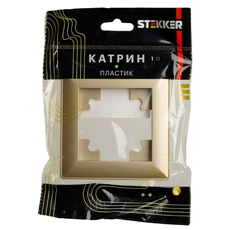 Рамка STEKKER, PFR00-7001-08 1-местная, пластик, серия Катрин, золото - фото