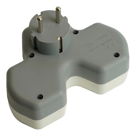 Разветвитель сетевой 2-местный с/з STEKKER ADP16-15-20, 250V, 16A и USB+Type C на 2.4А, белый/серый - фото