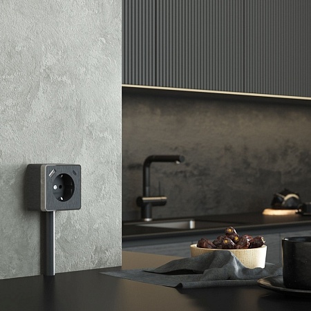 Розетка с заземлением, шторками и USB тип A+C Gallant графит рифленый W5071704 - фото