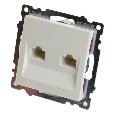 Розетка компьютерная 2-местная RJ-45 (механизм) STEKKER GLS00-7109-01 , серия Катрин, белый - фото