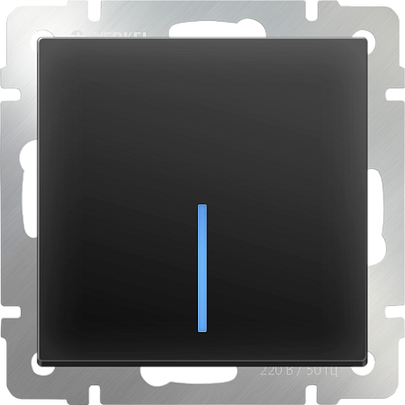 Выключатель одноклавишный проходной с подсветкой черный матовый WL08-SW-1G-2W-LED - фото