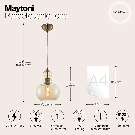 Подвесной светильник Maytoni Tone P003PL-01BZ - фото