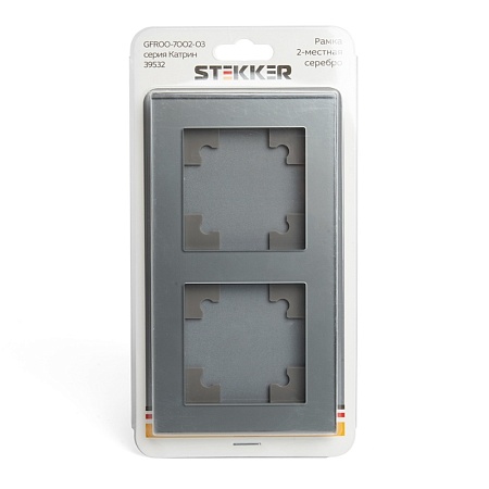 Рамка 2-местная, стекло, STEKKER, GFR00-7002-03 , серия Катрин, серебро - фото