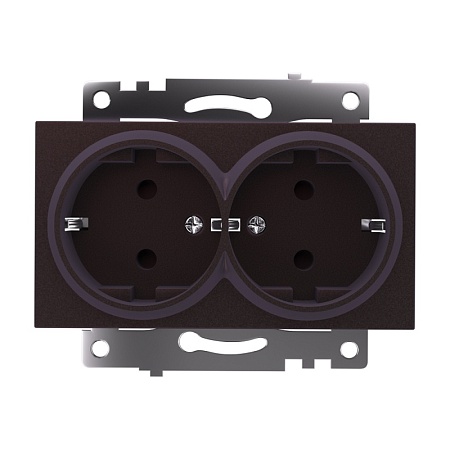 Розетка 2-местная с/з (механизм), STEKKER GLS16-7114-04, 250В, 16А с защитной шторкой, серия Катрин, шоколад - фото