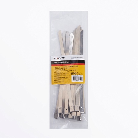 Хомут стальной STEKKER SSCTE79-200 7.9х200мм, d пучка max 48мм, нагрузка 120кг, серый, упаковка 25 шт - фото