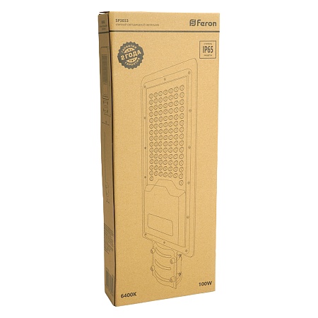 Светодиодный уличный консольный светильник Feron SP3033 100W 6400K 230V, серый - фото