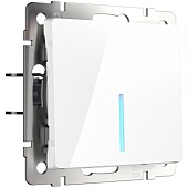 Выключатель одноклавишный проходной с подсветкой белый WL01-SW-1G-2W-LED