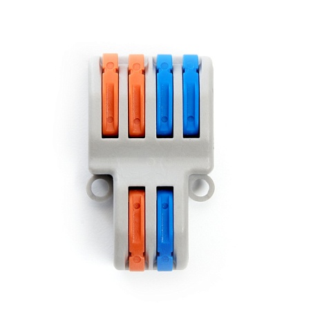 Клемма монтажная д/ подкл. фазн. проводников STEKKER, LD222-424, 2 контактные группы, 1ввод,2вывода на полюс (DIY упак 2 шт) - фото