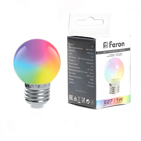 Лампа светодиодная Feron LB-371 Шар матовый E27 3W 230V RGB быстрая смена цвета - фото