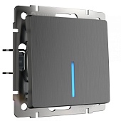 Выключатель одноклавишный с подсветкой графит рифленый WL04-SW-1G-LED