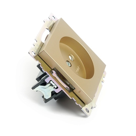 Розетка 1-местная с защитной шторкой (механизм) б/з,STEKKER, GLS10-7109-08, 250В, 10А, серия Катрин, золото - фото