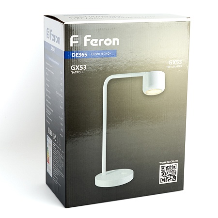Светильник под лампу настольный Feron DE365 ECHO 12W, 230V, GX53, белый, с  антибликовой сеточкой - фото