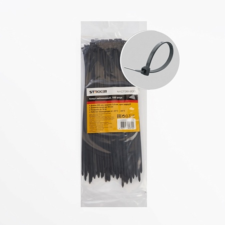 Хомут нейлоновый STEKKER NYCT36-200 3,6x200 мм, d пучка max 50 мм, нагрузка 18 кг, белый, упаковка 100 шт - фото