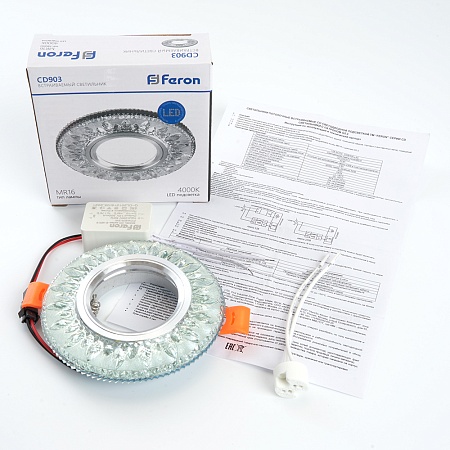 Светильник встраиваемый с белой LED подсветкой Feron CD903 потолочный MR16 G5.3 белый - фото