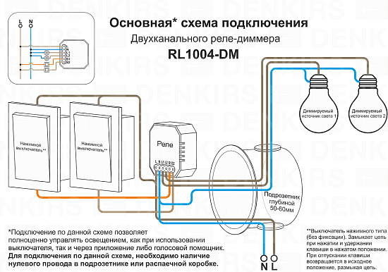 RL1004-DM/1 Двухканальное Wi-Fi реле-диммер 2 x 100 Вт - фото