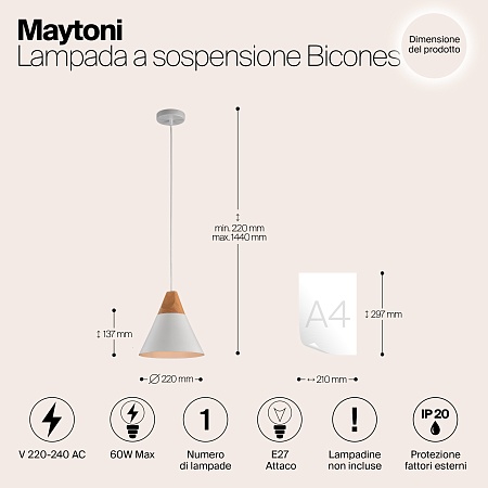 Подвесной светильник Maytoni Bicones P359-PL-01-W - фото