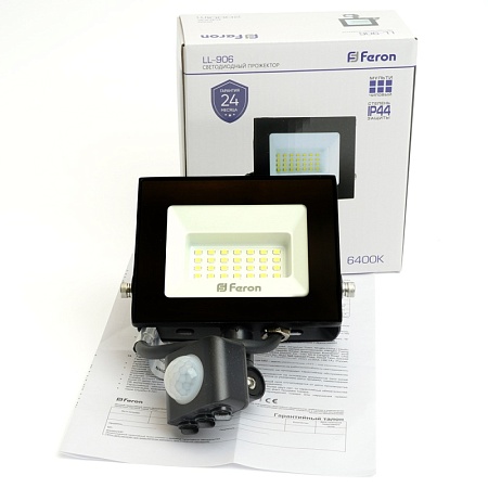 Светодиодный прожектор Feron с датчиком  LL-906 IP44 20W 6400K - фото