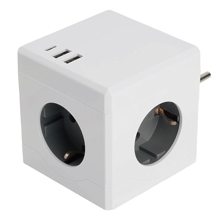 Разветвитель сетевой 3-местный с/з STEKKER ADP16-33-21, 250V, 16A, ABS пластик, белый - фото