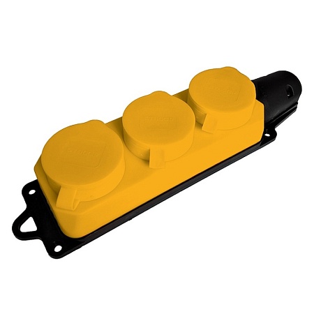 Розетка переносная 3-местная c/з STEKKER, RST16-23-44-6 (РП 16-334), штепсельная 250В, 16А, IP44, желтый - фото