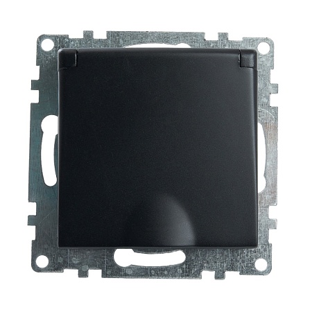 Розетка 1-местная с/з с крышкой (механизм), STEKKER GLS16-7112-05, 250В, 16А с защитной шторкой, серия Катрин, черный - фото