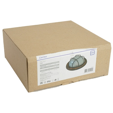 Светильник накладной IP54, 220V 60Вт Е27, дерево, орех, круг, с решеткой, НБО 03-60-022 - фото