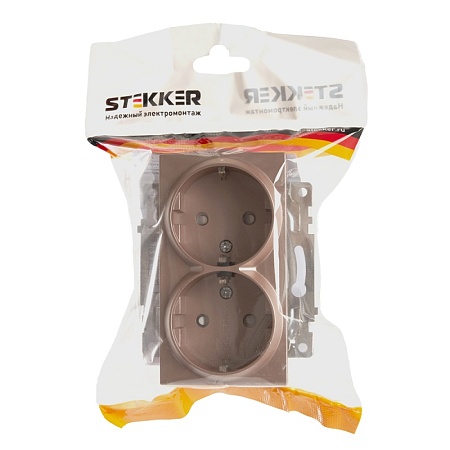 Розетка 2-местная с/з (механизм), STEKKER GLS16-7114-02, 250В, 16А с защитной шторкой, серия Катрин, шампань - фото