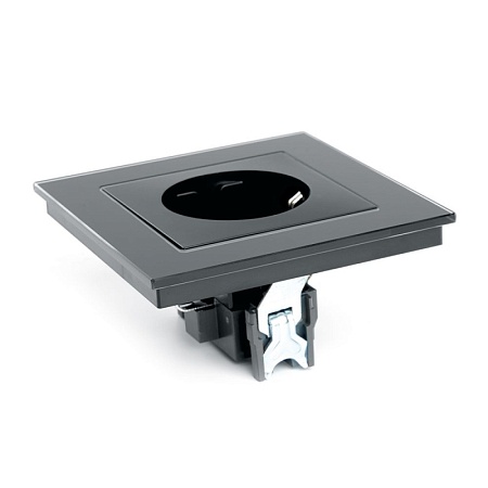 Розетка 1-местная с защитной шторкой с/з STEKKER GLS16-7010-05, 250В, 16А, черный - фото