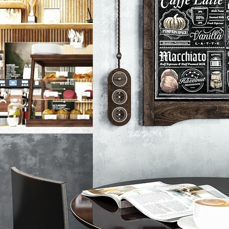 Выключатель на 4 положения двухклавишный Vintage мокко матовый/хром W5822052 - фото