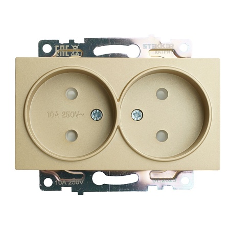 GLS10-7113-08 Розетка 2-местная с защитной шторкой (механизм) б/з, 250В, 10А, серия Катрин, золото - фото