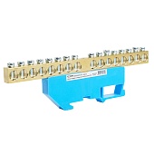 Шина"N" на изоляторе STEKKER 8*12 на DIN-рейку 16 выводов, синий, LD555-812-16