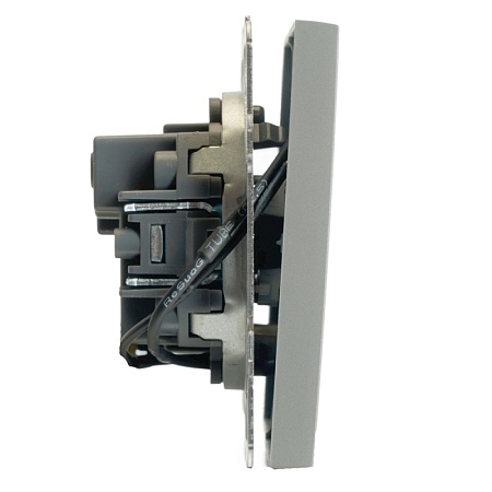 Выключатель 2-клавишный c индикатором (механизм), STEKKER, 250В, 10А, серия Эмили, RSW10-5102-10,  платиново-серый, soft touch - фото