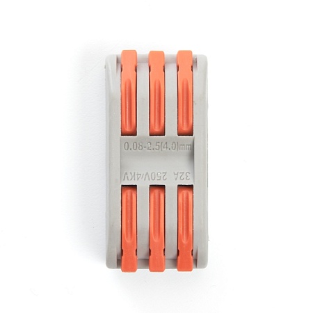 Клемма монтажная д/ подкл. фазн. проводников STEKKER, LD222-423, 3 контактные группы, 1ввод,1вывод на полюс (DIY упак 5 шт) - фото