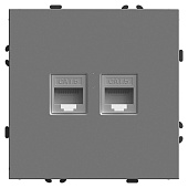 Розетка компьютерная 2-местная RJ-45 (механизм), STEKKER, серия Эмили, RST00-5111-10, платиново-серый, soft touch