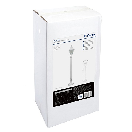 Светильник садово-парковый Feron 4210/PL4210 столб 100W E27 230V, белый - фото