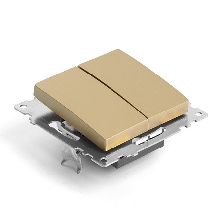 Переключатель 2-клавишный (механизм), STEKKER, GLS10-7107-08, 250В, 10А, серия Катрин, золото - фото