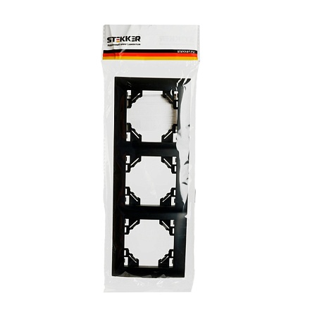 Рамка 3-местная горизонтальная STEKKER, PFR00-9013-03, серия Эрна Элегант, черный - фото