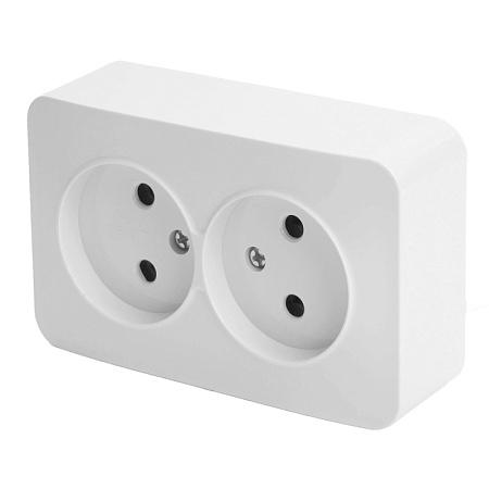 Розетка 2-местная б/з открытой установки, STEKKER, 250В, 10А, IP20, серия София, белый, MST10-12-01 - фото