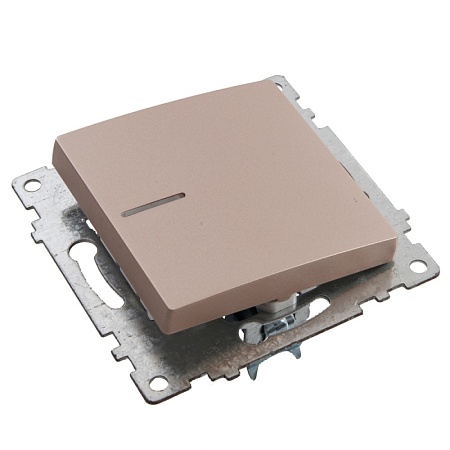 Выключатель 1-клавишный c индикатором (механизм) STEKKER GLS10-7101-02, 250В, 10А, серия Катрин, шампань - фото