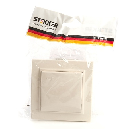 Розетка 1-местная с/з с крышкой, STEKKER, PST16-9012-02, 250В,16А с защитной шторкой, серия Эрна, слоновая кость - фото