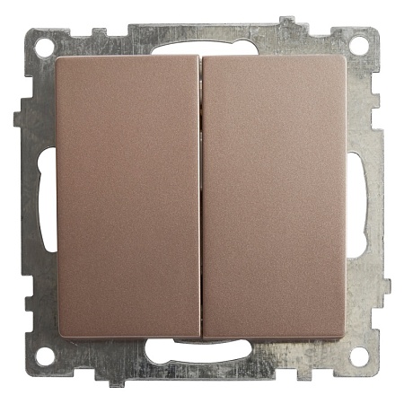 Выключатель 2-клавишный (механизм), STEKKER GLS10-7104-02, 250V, 10А, серия Катрин, шампань - фото