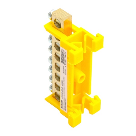 Шина"PE" STEKKER на изоляторе 6*9 на DIN-рейку 8 выводов, желтый, LD555-69-8 - фото