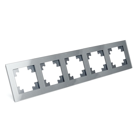 Рамка 5-местная, стекло, STEKKER, GFR00-7005-03, серия Катрин, серебро - фото