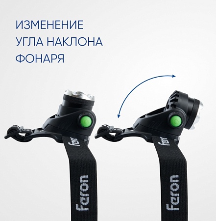 Фонарь налобный FERON TH2305 ZOOM c аккумулятором 5W, 2*18650 IP44 пластик/алюминий - фото