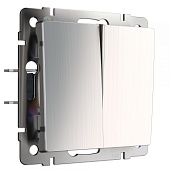 Выключатель двухклавишный проходной глянцевый никель WL02-SW-2G-2W